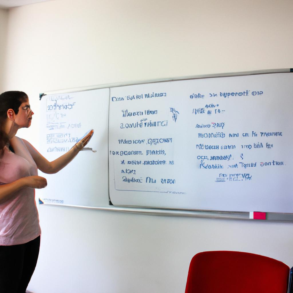 Person teaching language in classroom